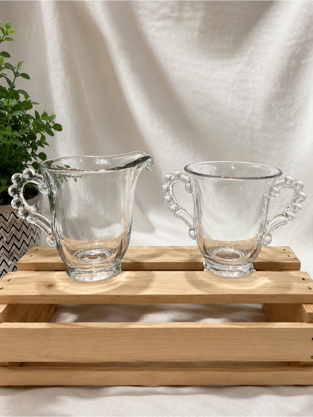 Imperial Glass “Candlewick” Vinty Creamer & Sugar Bowl Set | Cloudy Bowl | GUC